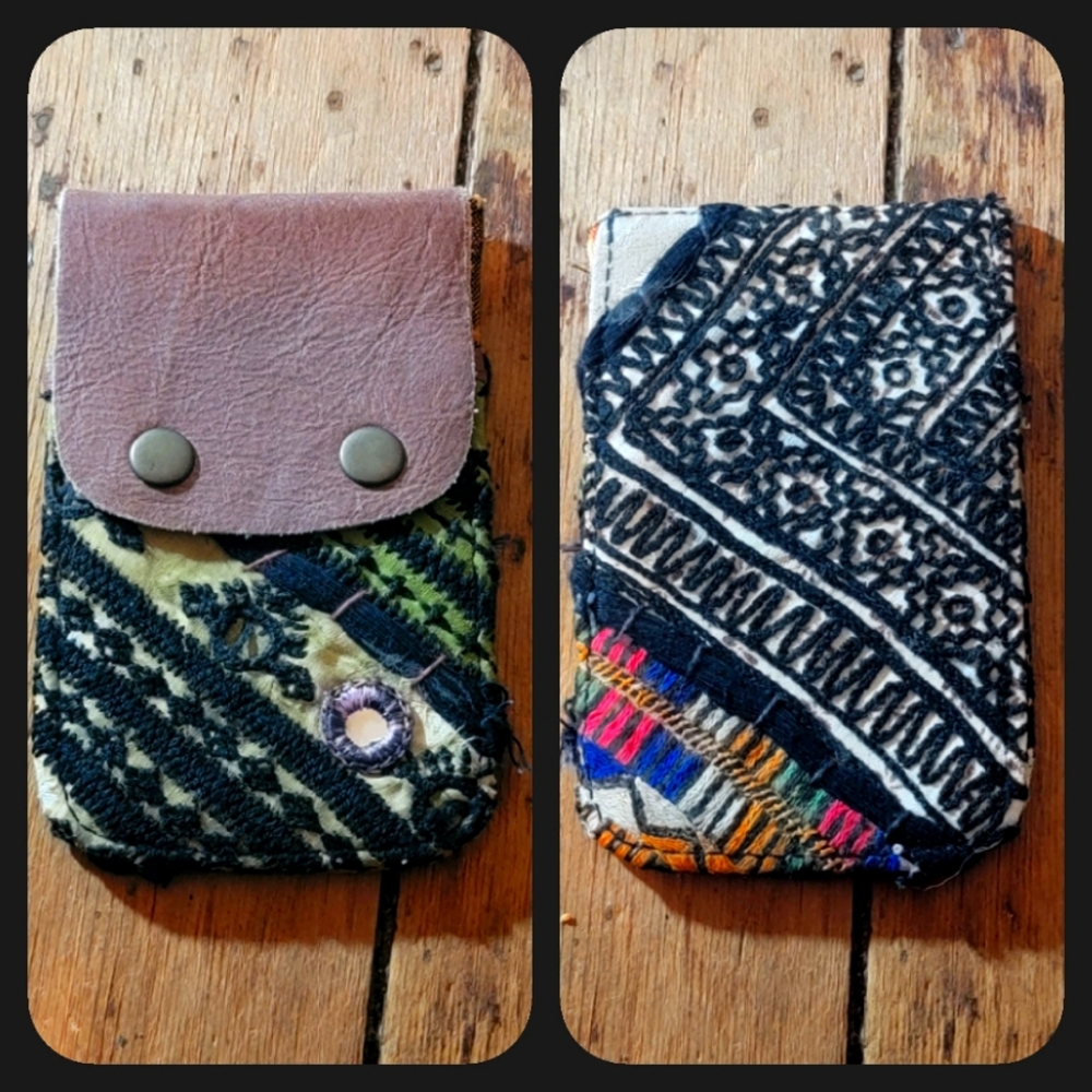🫡🧀 Free People Boho Embroidered Repurposed vtg banjara hippie Wallet card case